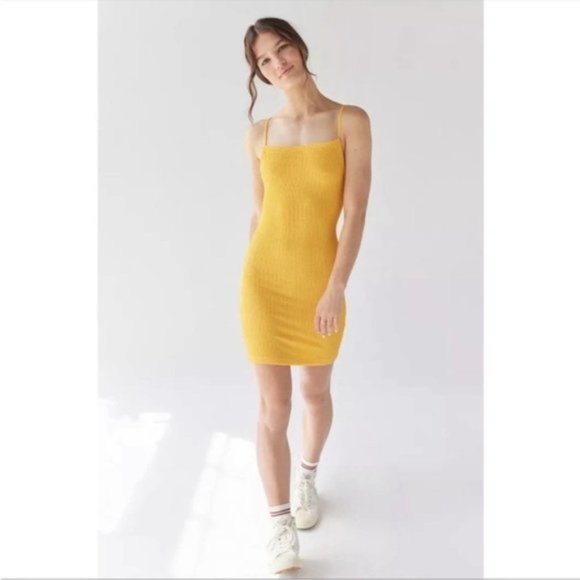 Urban Outfitters | Tyra Strappy Back Mini Dress Orange Textured Rib Knit Medium - Picture 3 of 16